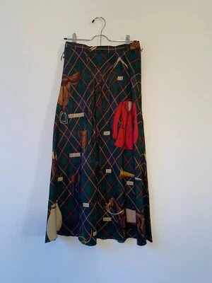 Saia xadrez equestre de seda Ralph Lauren década de 1990 tamanho 6 (com falhas) - Imagem 1 de 4