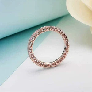 Auténtico anillo de plata esterlina 925 con corazones de rosas circonita cúbica transparente talla 6 7 7,5 8,5 - Imagen 1 de 5