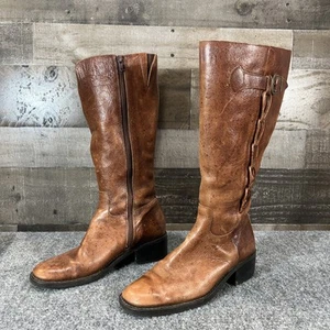 Nicole Griffin Boots Tall Riding Brown Leather Braiding US 7 M Made In Brazil - Picture 1 of 12