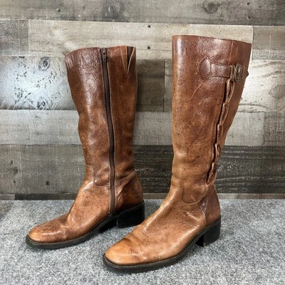 Nicole Griffin Boots Tall Riding Brown Leather Braiding US 7 M Made In Brazil - Image 1 of 4