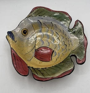 Portugal Pottery Fish Dish Bowl Hand Painted Portuguese Tropical Island Vintage - Picture 1 of 11