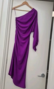 MISHA Fuchsia Pink Purple DRESS Size M Shoulder Cocktail Wedding Event Date - Picture 1 of 7