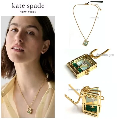 NWT Kate Spade PAGE TURNER 12-K Gold Plated CZ Crystals Book Locket Necklace - Image 1 of 4
