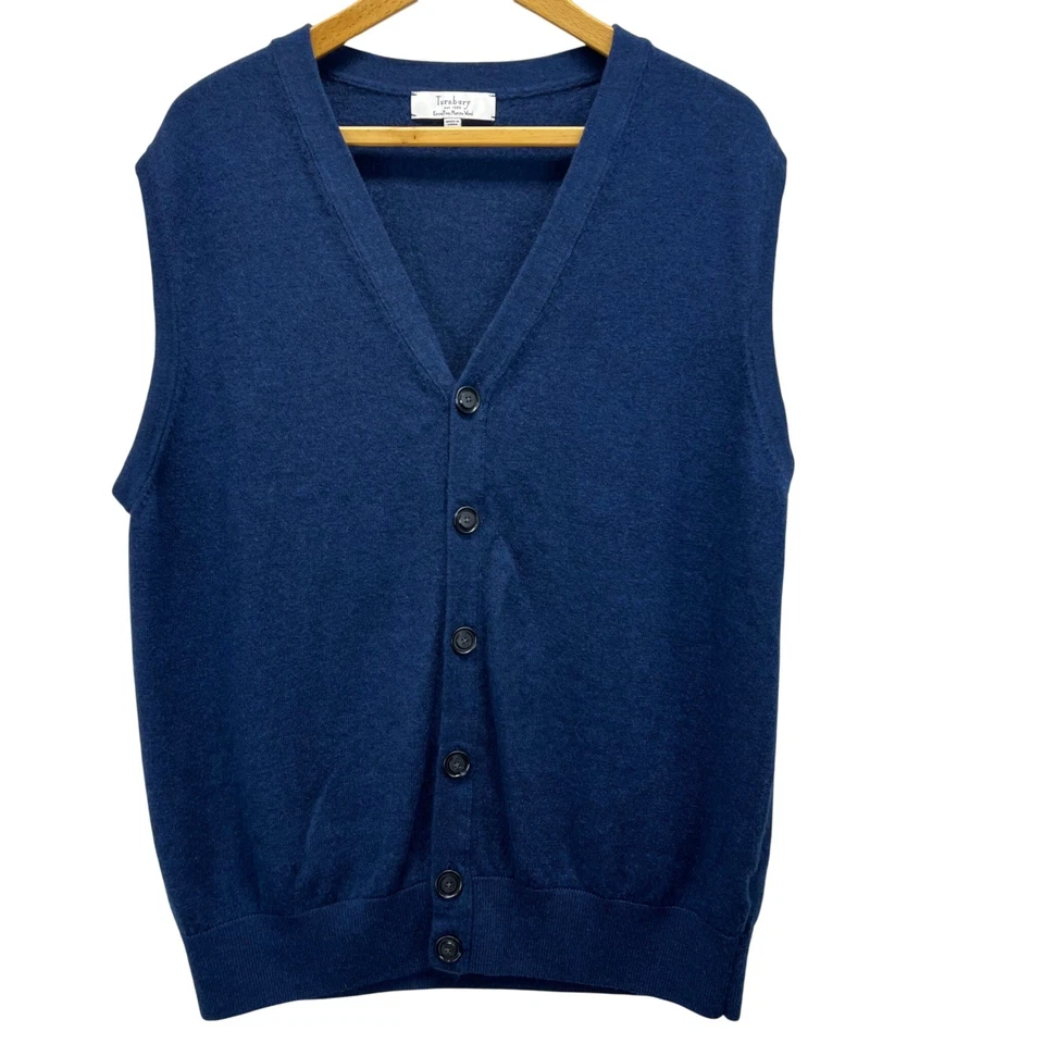 Chaleco Cárdigan Turnbury Para Hombres Cuello en V Azul Marino Lana Merino Extra Fina Talla XL Foto 1 de 4