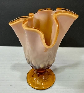 Fenton Karmel Schlacke braun opalisierendes Glas Maiglöckchen Taschentuch Vase - Bild 1 von 11