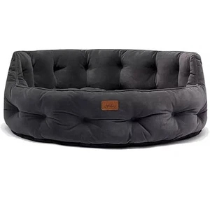 Dog Bed Joules Chesterfield Grey Soft Velvet Luxury Padded Sides 2 Sizes - Picture 1 of 13