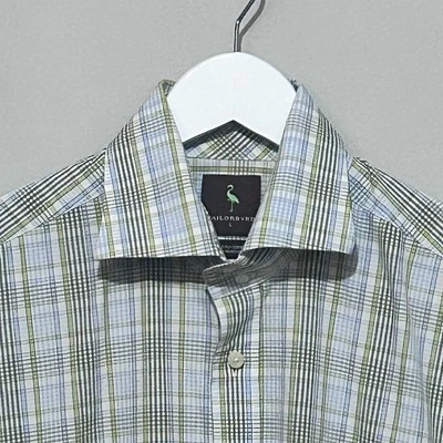 Camisa de vestir a cuadros TailorByrd para hombre verde azul 100 % algodón de 2 capas Hong Kong Foto 1 de 4