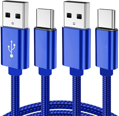 Paquete de 2 cables de carga rápida trenzados USB C tipo C datos SYNC cable cargador azul  Foto 1 de 4