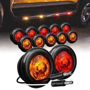 12pc 3/4" Round LED Bullet Clearance Trailer Marker Lights; DOT P2PC Amber Red
