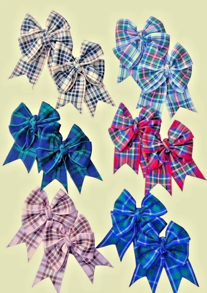 HANDMADE Paar Tartanband Haarschleife kleine Alligatorclips zurück zur Schule 🙂 🙂