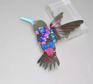 Vintage 90er Vogel LIZTECH Vogel PERLEN blau KOLIBRI BROSCHE signiert - Bild 1 von 15