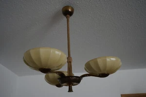 Antik Deckenlampe 3 armig 30er Jahre Art Dekor aus Metall und Glas - Bild 1 von 3