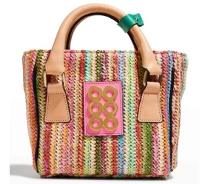 Kooreloo Mini Multicolor Striped Raffia Top Handle Handbag Crossbody Bag - Picture 1 of 12
