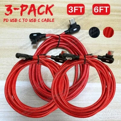 3X 90 Degree 60W Type C Fast Charging PD USB C To C Cable For iPad Pro/Samsung - Image 1 of 4