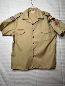VTG Boy Scouts Of America Men X 1980 Khaki Uniform Shirt Patches Troop Committee - Picture 1 of 12