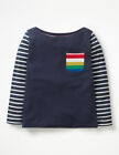 New Mini Boden Girls Navy Rainbow Pocket Striped Hotchpotch Top T Shirt 5/6, 6/7