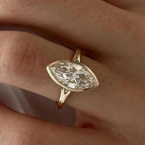 3CT Marquise Cut Moissanite Ring Engagement 14K Yellow Gold Bridal Wedding Ring - Picture 1 of 8