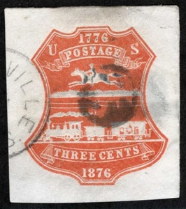 US Sc U218 Red 3¢ Plimpton Unusual Duplex Cancel Cut Square 41 x 46mm - Picture 1 of 1