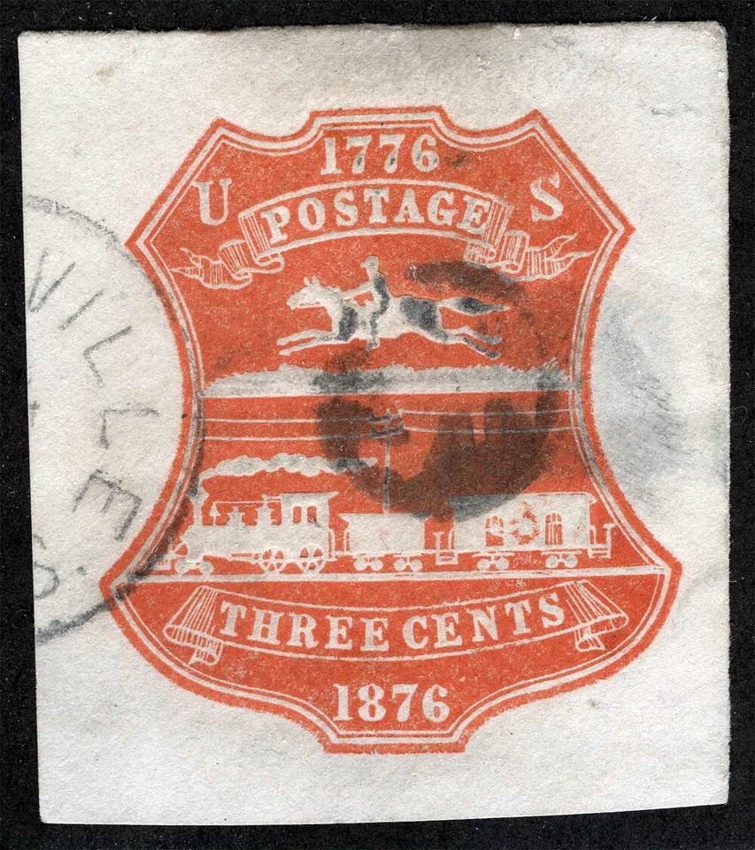 US Sc U218 Red 3¢ Plimpton Unusual Duplex Cancel Cut Square 41 x 46mm - Image 1 of 1