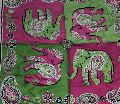 VERA BRADLEY Silk Square Scarf PINK ELEPHANTS Retired EUC Breast Cancer Cute - Image 1 of 4