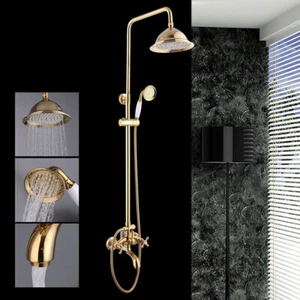 Retro Duschsystem Duschset Duscharmatur Gold Bad Regendusche mit Handbrause NEU - Bild 1 von 16