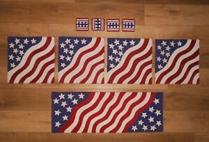 9 Pc Patriotic Flag Beaded Table Runner Coasters Placemats NWT FREE SHIPPING 