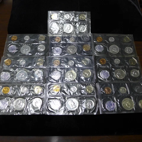Lot of (10) 1961 Silver Proof Sets - No Envelopes / Some Coins Toned or Spots Cover