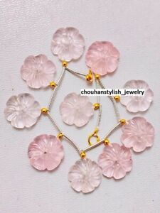Natural Rose Quartz Hand Carved Flower Shape Gemstone Carving, Size 18mm, 10 Pcs