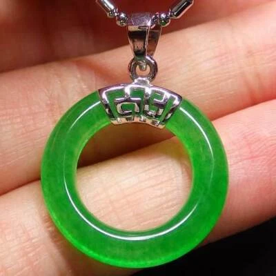 Белое золото пластина зеленый нефрит круг пончик подвеска ожерелье с цепочкой 320095 - Изображение 1 из 4