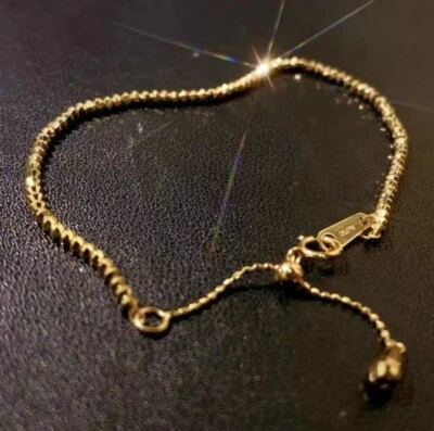 Solid Pure 18K Yellow Gold AU750 Bracelet Laser Glossy Charm Bead Chain 7.1" - Image 1 of 4