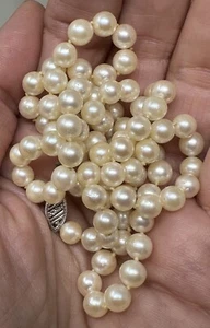 Vintage White Gold Filled Clasp 5MM Knotted Cultured Pearl Bead Necklace 24” - Picture 1 of 4
