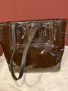 Women's Coach Ashley Patent Leather Tote Slim & Envelope Wallet Chocolate Brown - Picture 1 of 11