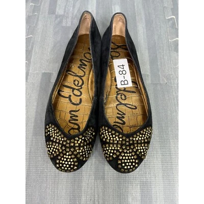 Zapatos planos de ballet Sam Edelman Charleen negros dorados talla 6,5 de cuero con tachuelas Foto 1 de 4
