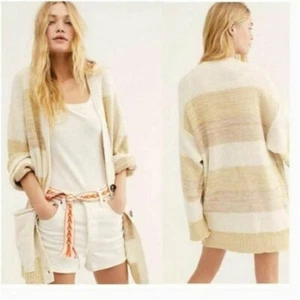Free People Southport Beach Cardigan Grains Combo Sweater S Ivory Beige NWT 227 - Picture 1 of 10