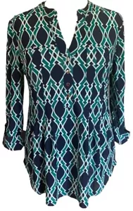 COCOMO Small Green Blue Studded 3/4 sleeve women's Pintuck Blouse Tunic shirt - Picture 1 of 12