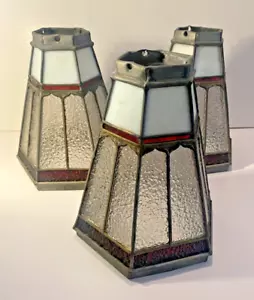 SET OF 3 LEADED STAINED GLASS LIGHT LAMP SHADES - Picture 1 of 16