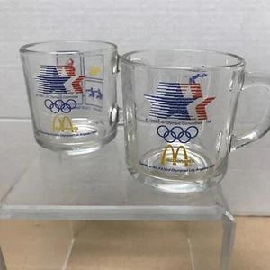 2 Vintage McDonalds 1984 Summer Olympics LA Glass Coffee Mug - Hocking Free Ship - Picture 1 of 6