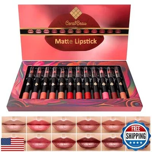 CoralBeau Matte Lipstick Set - 12-Piece Lip Crayon Set With Nude, Pink, Mauve - Picture 1 of 5