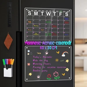 2 Magnetic Acrylic Calendar Board Weekly Monthly Planner + 6 Markers (40 x 30cm) - Picture 1 of 7
