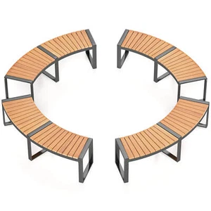 4PCS Backless 2-Person Patio Curved Bench w/Slatted Seat Metal Legs Oil Painted - Picture 1 of 8
