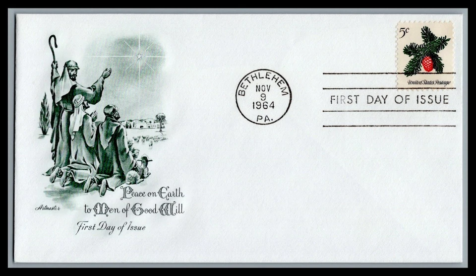 US FDC # 1257 5c Christmas Pine Cones Artmaster   1964, 9L403 - Image 1 of 1