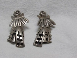 50er Vintage Voo mexikanische Sterlingsilber Azteken Ohrhänger Schraub Ohrringe - Bild 1 von 7