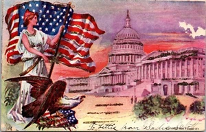 Vtg Patriotic Eagle Washington D.C. Capitol Glittered 1906 P. Sander Postcard - Picture 1 of 2