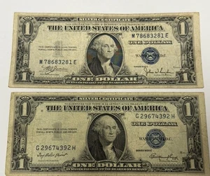 1935E & 1935C $1 Dollar Bills (2) Silver Certificates,  Blue Seals - Picture 1 of 6