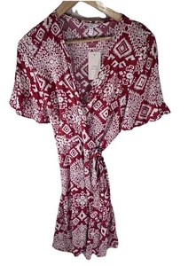 Abito COMO VINTAGE rosso Ikat avvolgente taglia M nuovo con etichetta stile boho estivo - Foto 1 di 11