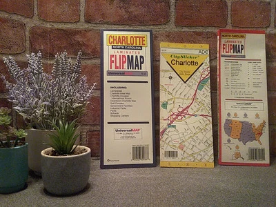 Vtg 2000 Charlotte & North Carolinia Laminated Maps Universal Map/ADC Map 3pc  - Image 1 of 4