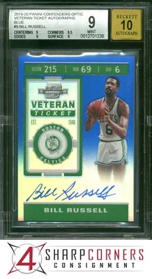 Boleto Contenders Optic Veteran 2019 azul Prizm Bill Russell/20 BGS 9 automático 10 Foto 1 de 4