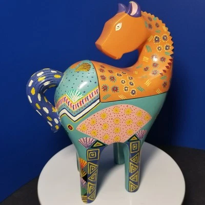 Colorful Handpainted Wooden Horse By C. Steinberg 1989 With Hidden Compartment - Image 1 of 4