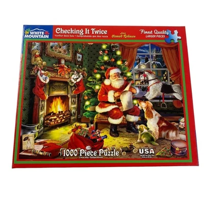 White Mountain Checking It Twice Howard Robinson 1000 Pieces Puzzle Complete - Image 1 of 4