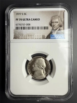 1977 S JEFFERSON NICKEL 5C PF70 ULTRA CAMEO UCAM PR70 DCAM GREAT LUSTER SKU 3880 - Image 1 of 2